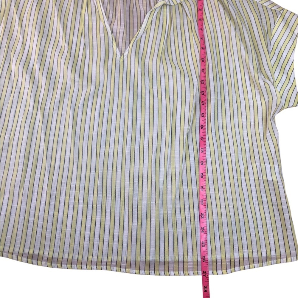 Banana Republic White Yellow Striped Short Sleeve Ruffle Collar V-Neck Blouse - Picture 9 of 9